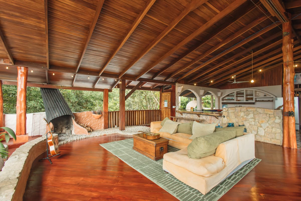 Grand open-air living space with wooden architecture