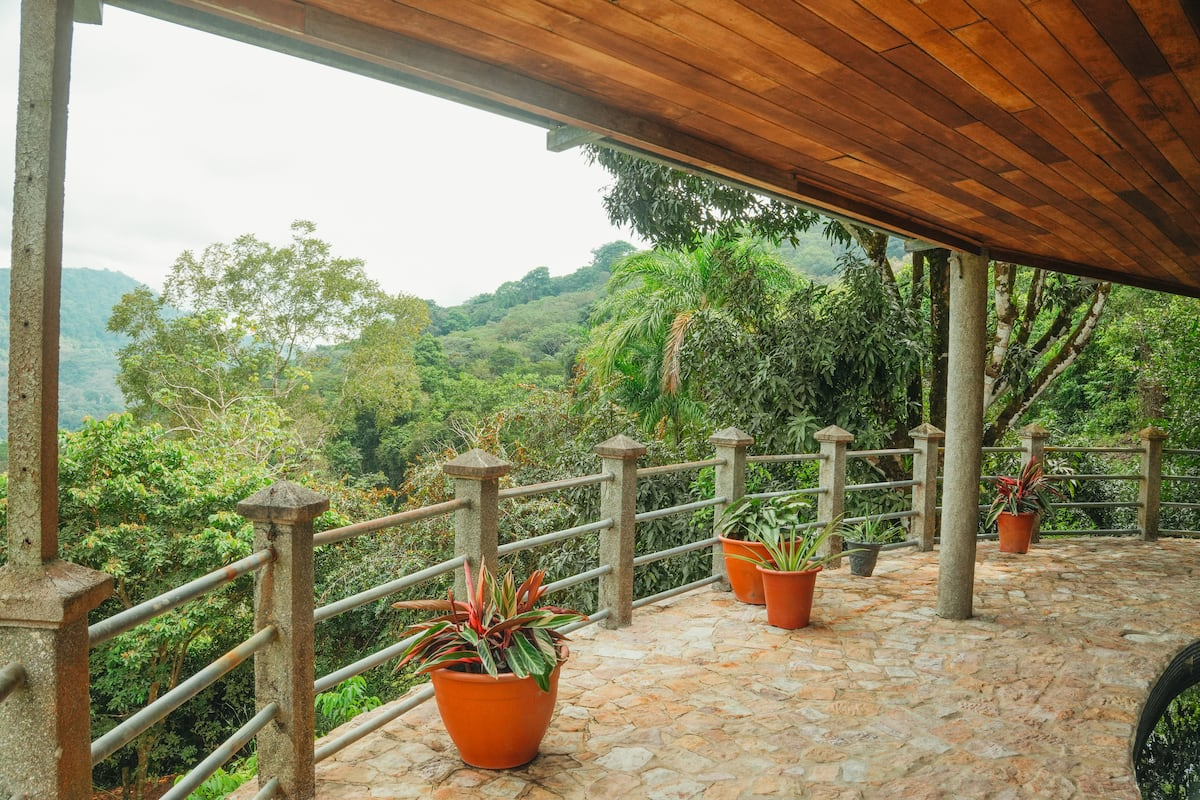 Terrace overlooking lush jungle mountains