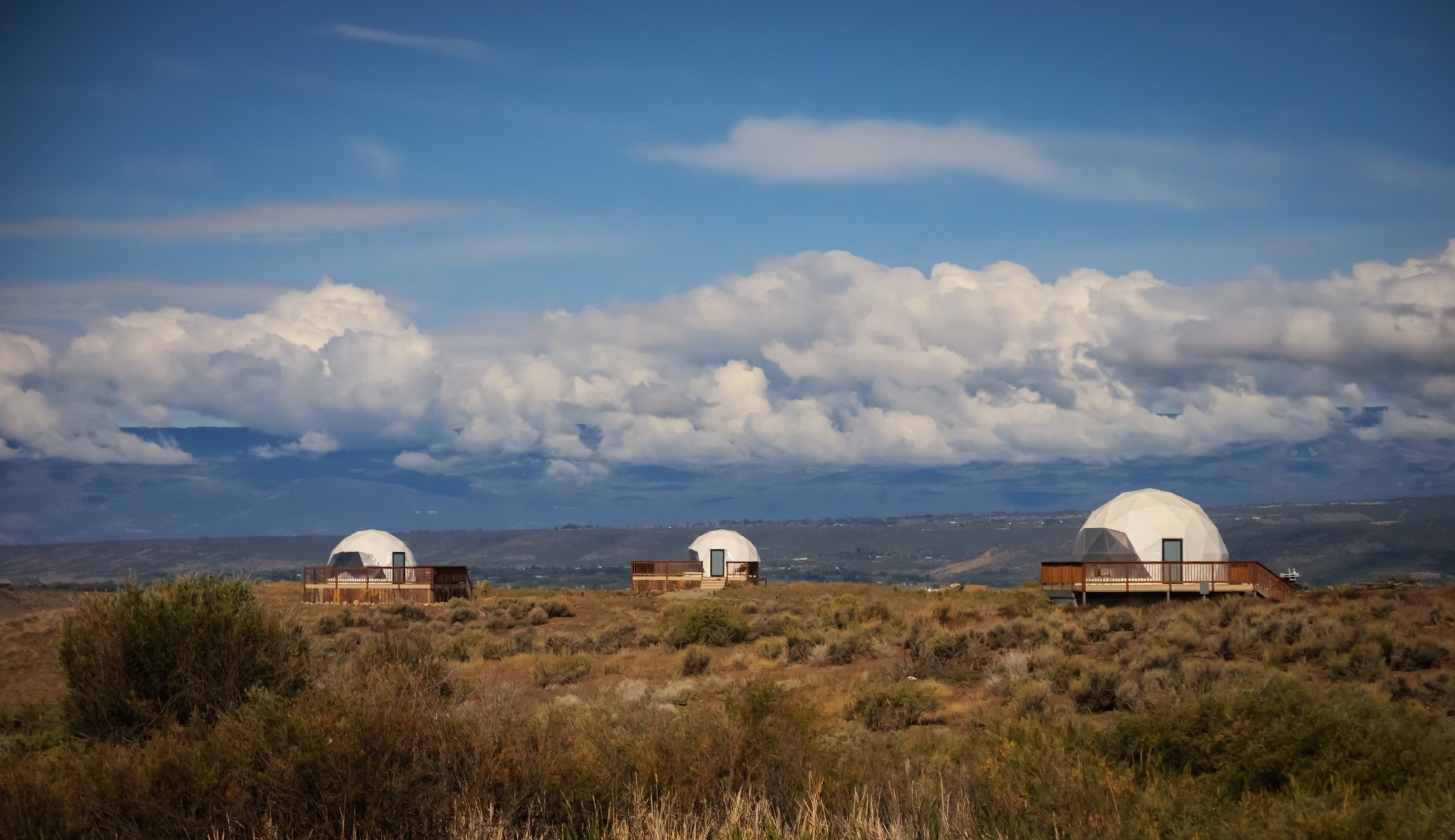 Unique dome retreat accommodations in mountain landscape